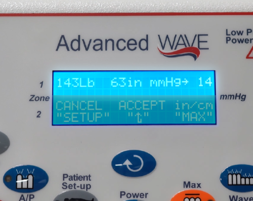 Screen showing weight and height settings for customized therapy